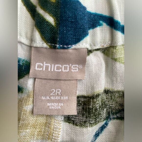 Chico's Linen Matching Set Size 2R  L Tropical Print Jacket And Straight Pants - Picture 8 of 16